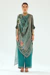 Buy_Rajdeep Ranawat_Green Silk Geometric Bias Cowl Neck Montijo Kaftan Tunic _at_Aza_Fashions