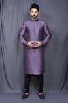 Buy_Arihant Rai Sinha_Purple Kurta Silk Blend Cuff Sleeve And Pant Set _at_Aza_Fashions