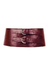 Shop_Trov_Maroon Buckles Naomi Textured Broad Leather Belt _at_Aza_Fashions