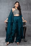 Buy Sunita Bhandari Green Satin, Viscose Sequins, Cut Work, Ruffles Asymmetric Cape Palazzo Set at Aza Fashions Buy_Sunita Bhandari_Green Satin, Viscose Sequins, Cut Work, Ruffles Asymmetric Cape Palazzo Set _at_Aza_Fashions