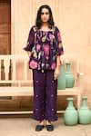 Buy_Taro_Purple Chanderi Silk Print Floral Square Neck Iris Flower Top _at_Aza_Fashions
