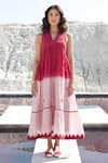 Buy_The Loom Art_Pink Handwoven Chanderi Silk Embroidered Ombre A-line Tiered Dress  _at_Aza_Fashions