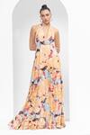 Buy_Mandira Wirk_Beige Chantley Print Halter Neck Maxi Dress_at_Aza_Fashions