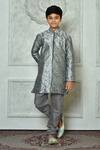 Buy_Petite Pomme_Grey Silk Embroidery Leaf And Paisley Pattern Full Sleeve Kurta _at_Aza_Fashions