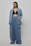 Buy_Deme by Gabriella_Blue Denim Jacket Lapel Collar And Bustier Sweetheart Neck & Pant Set _at_Aza_Fashions