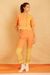 Buy_BANANA labs_Orange Cotton Hand Block Print Striped Round Pumpkin Crop Top And Pant Set _at_Aza_Fashions