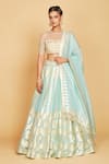 Buy_Amrin khan_Blue Lehenga Silk Banarasi Organza Hand Floral Pattern Set  _at_Aza_Fashions