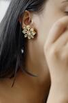 Shop_Do Taara_Gold Plated Kundan Blossomed Flower Studs _at_Aza_Fashions