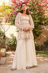 Buy_Suruchi Parakh_White Georgette Crepe Printed Botanical Square Neck Top And Flared Pant Set _at_Aza_Fashions