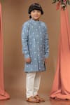 Buy_Kora By Nilesh Mitesh_Blue Silk Embroidered Thread Work And Abstract Pattern Kurta Set _at_Aza_Fashions