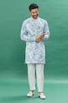 Buy_Spring Break_Blue Denim, Cotton Mirrors Tropical Print Kurta With Churidar_at_Aza_Fashions