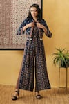 Buy_Soup By Sougat Paul_Blue Crepe Embroidery, Tassels Mandarin Zahra Printed Jumpsuit With Jacket _at_Aza_Fashions