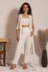 Buy_Vanshika Agarwal Label_White Taffeta, Cotton Embroidery, Sequins 3d Floral Applique Top And Pant Set_at_Aza_Fashions