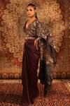 Buy_Aditi Gupta_Wine Satin, Lycra, Silk Tassels, Embroidery, Pre-draped Saree With Blouse _at_Aza_Fashions