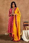 Buy_Label Kinjal Modi_Pink Kurta And Pant Cotton Silk Printed Lotus Round Set  _at_Aza_Fashions