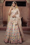 Buy_Show Shaa_Ivory Raw Embroidery Sequin Leaf Neck Floral Bridal Lehenga Set _at_Aza_Fashions