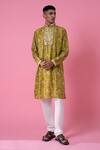 Buy_Siddhartha Bansal_Yellow Chanderi Printed Midday Meadow Royal Chintz Embroidered Kurta Set  _at_Aza_Fashions