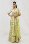 Buy_Vandana Sethi_Yellow Dupion, Silk Gota Patti, Mirrors Chevron Embellished Lehenga Set _at_Aza_Fashions