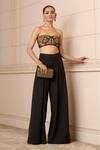 Buy Tarun Tahiliani Black Cotton Embroidery Floral Hand Corset And Pleated Flared Trouser Set at Aza Fashions Buy_Tarun Tahiliani_Black Cotton Embroidery Floral Hand Corset And Pleated Flared Trouser Set_at_Aza_Fashions