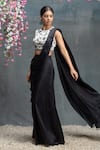 Buy_Sanjev Marwaaha_Ivory Modal And Cotton Silk Embroidery Pre-draped Saree With Floral Blouse _at_Aza_Fashions