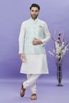 Buy_Arihant Rai Sinha_Blue Bundi Jacquard Banarasi Silk Floral Pattern And Kurta Set _at_Aza_Fashions