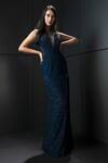 Buy_Rohit Gandhi + Rahul Khanna_Blue Tulle, Crepe Sequins, Crystals Round Neck Arian Embellished Side Slit Gown _at_Aza_Fashions