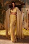 Buy_Ridhi Mehra_Yellow Net Embroidery Floral Plunge Amal Lehenga Saree And Blouse Set _at_Aza_Fashions