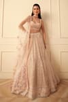 Buy_Sawan Gandhi_Ivory Georgette Embellished Floral Chikankari And Pearl Work Bridal Lehenga Set _at_Aza_Fashions