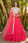 Buy_Suruchi Parakh_Pink Georgette Embroidery Floral Round Neck Flower Butti Pattern Lehenga Set _at_Aza_Fashions