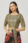 Buy_Samyukta Singhania_Black Net Embroidered Sequin Boat Work Blouse _at_Aza_Fashions