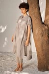 Buy_Kharakapas_Grey Melange Cotton One Last Time Hem Tunic And Trouser Co-ord Set  _at_Aza_Fashions