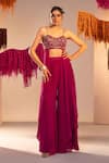 Buy_Silky Bindra_Purple Crepe Embroidery Floral Sweetheart Neck Flower Blouse With Pant _at_Aza_Fashions