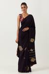 Buy_Label Earthen_Blue Chiniya Silk Embroidered Syahi Zardozi Anar Saree With Blouse _at_Aza_Fashions