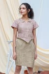 Buy_Couché By Anandini_Beige Tweed Sequin And Beads Spread Collar Top & Skirt Set _at_Aza_Fashions