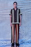 Buy_Line out line_Brown Cotton Contrast Stripe Pattern Resort Shirt  _at_Aza_Fashions