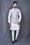 Buy_Arihant Rai Sinha_Purple , Satin Embroidery Floral Thread Work Bundi And Kurta Set _at_Aza_Fashions