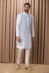 Buy_Ankit V Kapoor_Blue Cotton And Silk Embroidered Floral Patterns Azaan Nehru Jacket Kurta Set _at_Aza_Fashions