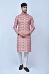 Buy_Arihant Rai Sinha_Orange Kurta Cotton Silk Printed Ikat Patterns And Pant Set _at_Aza_Fashions