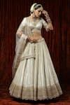 Buy_SHIKHAR SHARMA_Silver Lehenga Cotton Simmer Chanderi Chhadee Embellished Bridal Set _at_Aza_Fashions