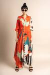 Buy_Nupur Kanoi_Orange Crepe Digital Print Striped And Floret Long Shirt & Pyjama Set  _at_Aza_Fashions