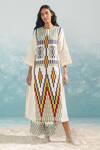 Buy_Ikai by Ragini Ahuja_Ivory Cotton Silk Chanderi Applique Round Nile Multi A-line Kurta  _at_Aza_Fashions