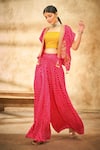 Buy_Aditi Somani_Pink Modal Satin Floral, Bandhani Square Neck And Embroidered Jacket Palazzo Set _at_Aza_Fashions