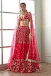 Buy_Studio Iris India_Pink Viscose Georgette Embroidery Sequins Afreen Floral Bridal Lehenga Set _at_Aza_Fashions