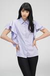 Buy_Shruti S_Purple Cotton Collared Circular Sleeve Button Down Shirt_at_Aza_Fashions
