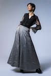 Buy_Shorshe Clothing_Grey Handloom Tissue Solid Panelled Skirt _at_Aza_Fashions