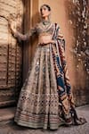 Buy_The Royaleum_Multi Color Blouse And Lehenga Upada Silk Printed Aztec V Neck Bridal Set _Online_at_Aza_Fashions