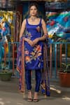 Buy_Irrau By Samir Mantri_Blue Chiffon Beads, Sequins, Embroidery Scoop Blooming Flower Print Kurta Set _at_Aza_Fashions