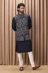 Buy_Ankit V Kapoor_Blue Cotton Silk Digital Print Animal Amaani Forest Nehru Jacket _at_Aza_Fashions