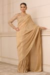 Buy_Tarun Tahiliani_Gold Saree Crinkle Net Embroidered Crystal Round With Blouse _at_Aza_Fashions