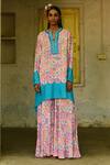 Buy_Swati Vijaivargie_Pink Silk Embroidery Round Neck Mogra Asymmetric Kurta And Sharara Set _at_Aza_Fashions